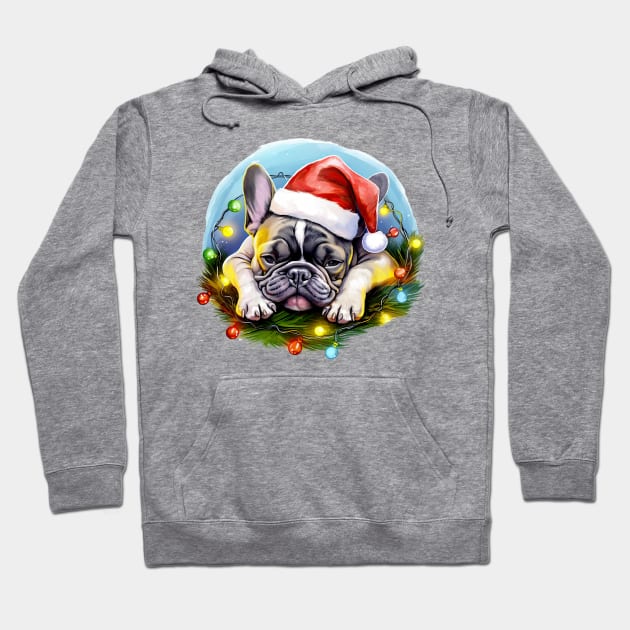 Lazy French Bulldog at Christmas Hoodie by Chromatic Fusion Studio